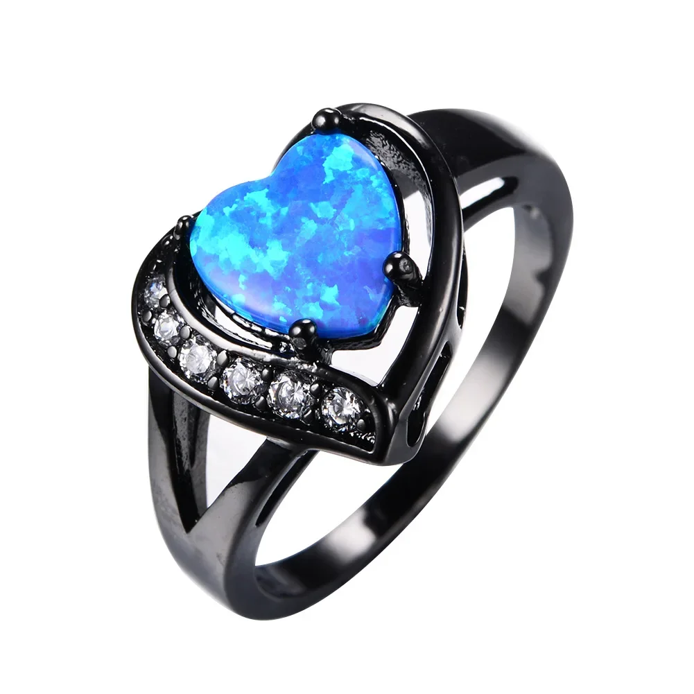 And American Style Women's White Marble Heart Ring with Australian Treasure Design Elegant Commitment Engagement Jewelry
