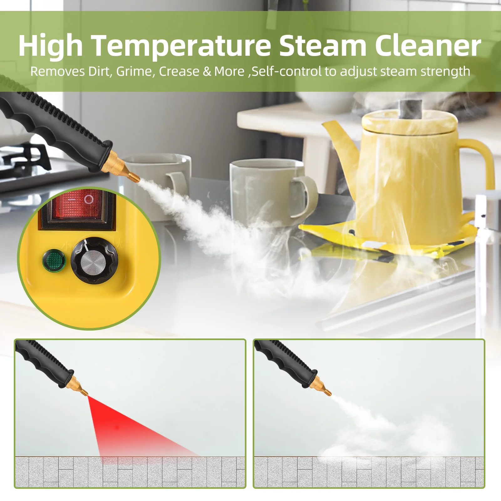 2500W Handheld Steam Cleaner Tankless High Temperature Handheld Self-control Steam Cleaning Machine with Sprayer/Brushes Head