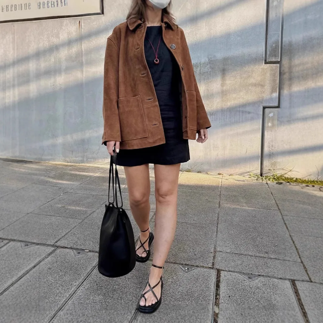 

Retro Collar Long Sve Jaet New Women's Faion Briti Sle Polyester Outerwear Coat for Ladies Spring Season