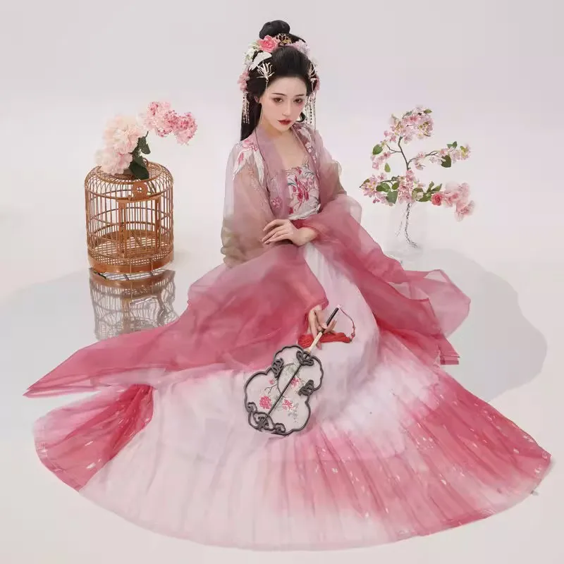 オリジナル韓服赤女性 Kezi スカート大きな袖日常着セットロングドレス中国の伝統的なスカート刺繍唐システム