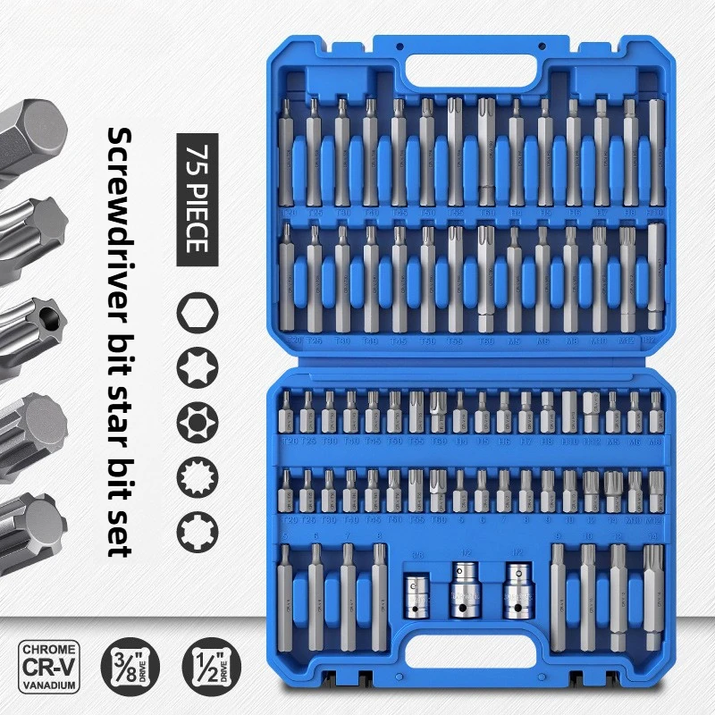 Hexagonal Socket 75 Piece Set Plum Blossom Batch Head Sets Extended Sockets Professional Automobile Maintenance Hand Tools