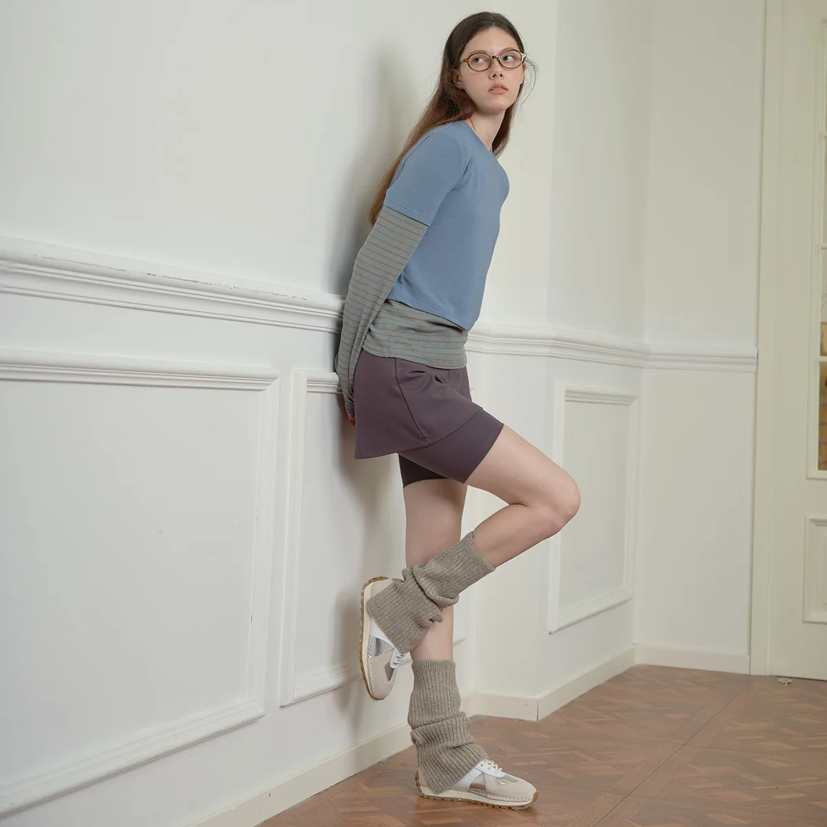 Penghangat Kaki Rajut Campuran Wol Lembut untuk Wanita Estetika Y2K Kaus Kaki Longgar Musim Semi Musim Gugur.