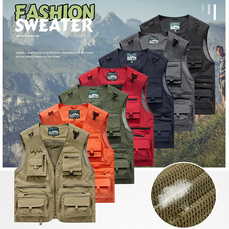 

Men Multipockets Functional Vest Jackets Quick-dry Cardigan Sleeveless Coats Outdoor Hiking Fishing Hunting Tactical Waistcoat