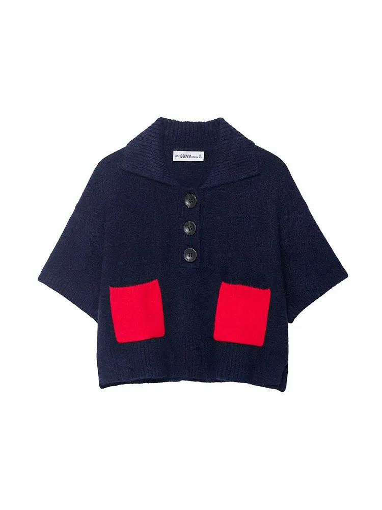 

Женская осень 2021, новая мода, ленивый стиль, повседневная вязаная рубашка, шикарный свободный свитер с короткими рукавами, пуловер