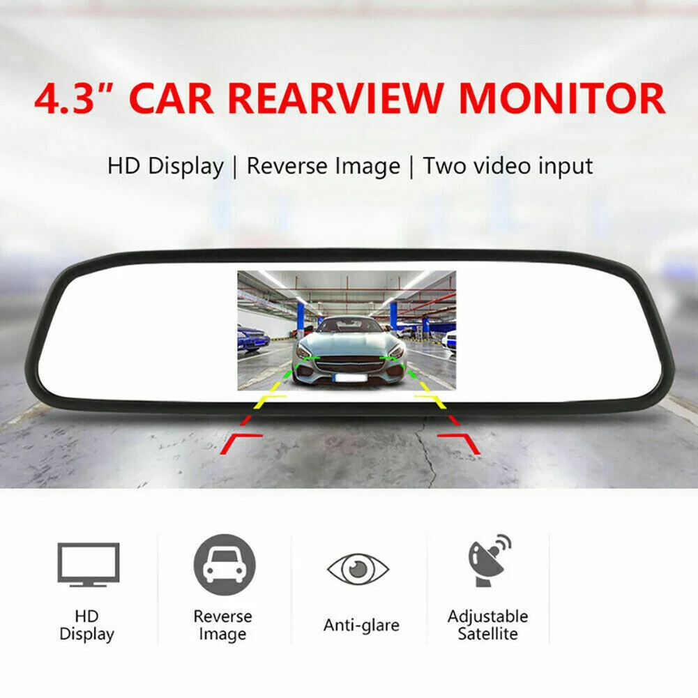 4.3Inch Car DVR Dash Camera Rear View Mirror Monitor Supports 2-Way Video Recorder Dash Cam LCD Display