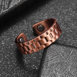 Vintage Watch with Chain Textured Copper Opening Magnetic Therapy Ring Ring Men Women Jewelry Accessories