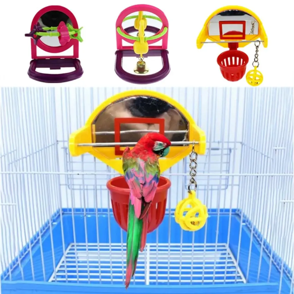 Parrot Bell Toys with Mirror Bird Intelligence Training Toys Fun Birdie Puzzle Toys Cage Accessories