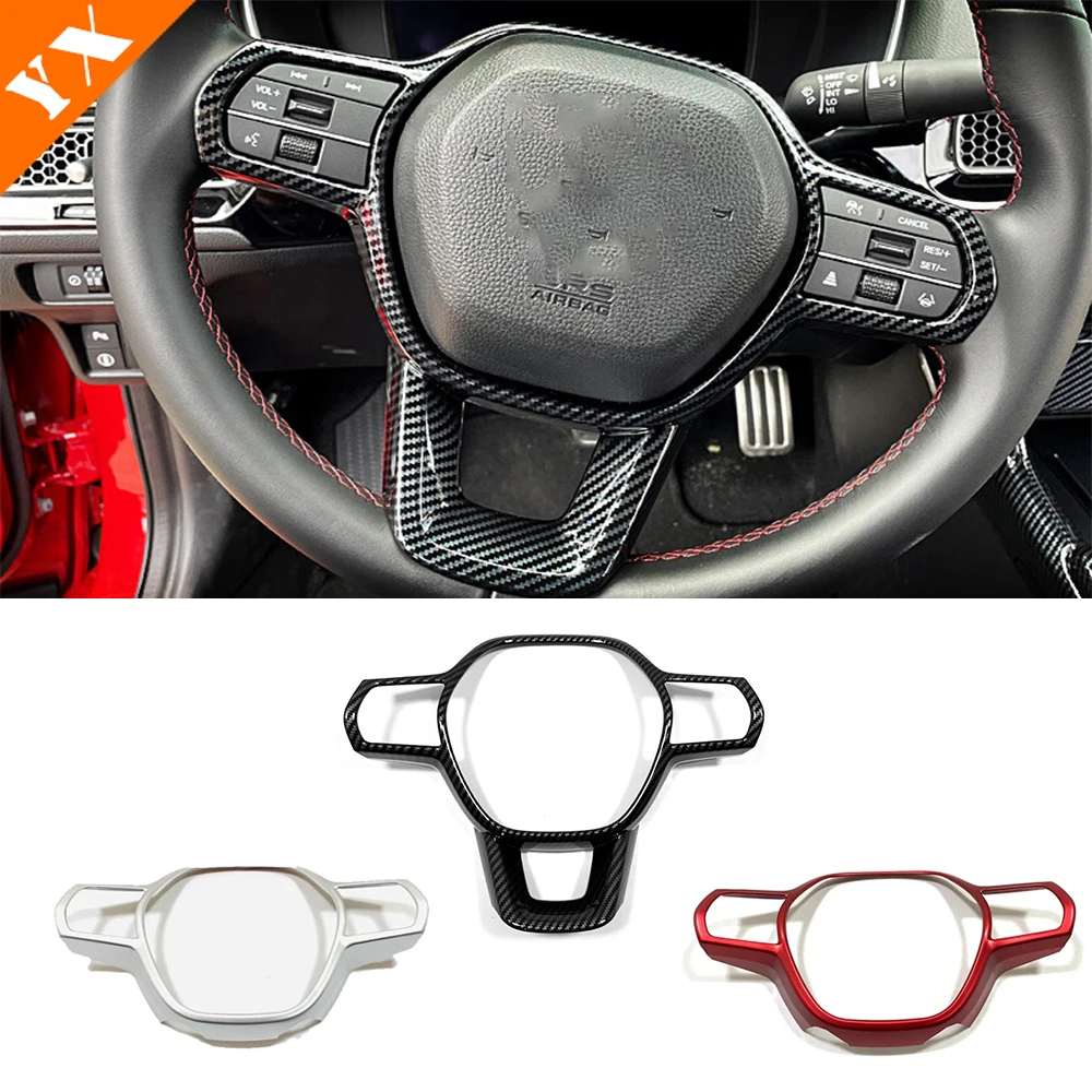 

For Honda 11th Gen Civic Accessories 2022-2023 Carbon Silver Red Car Steering Wheel Cover Decoration Protection Sticker Styling