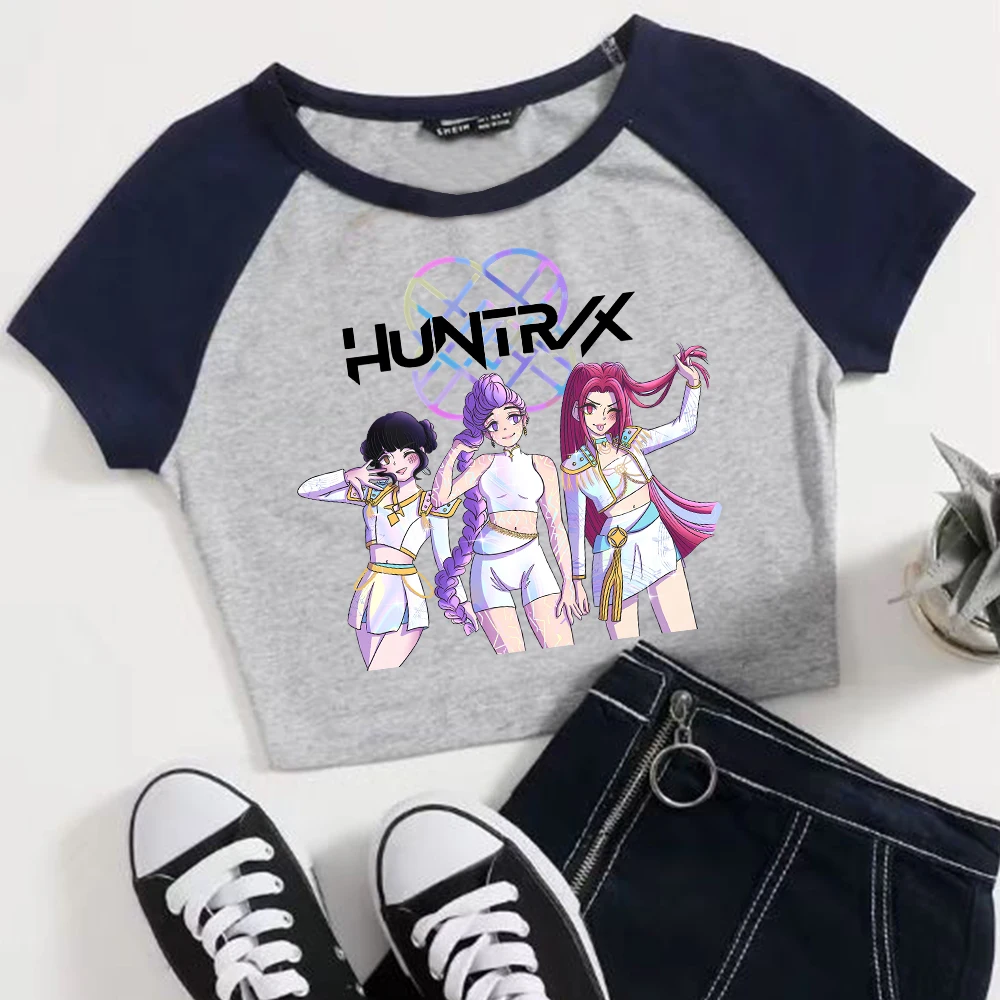 KPop Demon Hunters Huntrix Merch Crop Tops T-Shirt Women Sexy Girls 2025 Movie Fashion Shirt