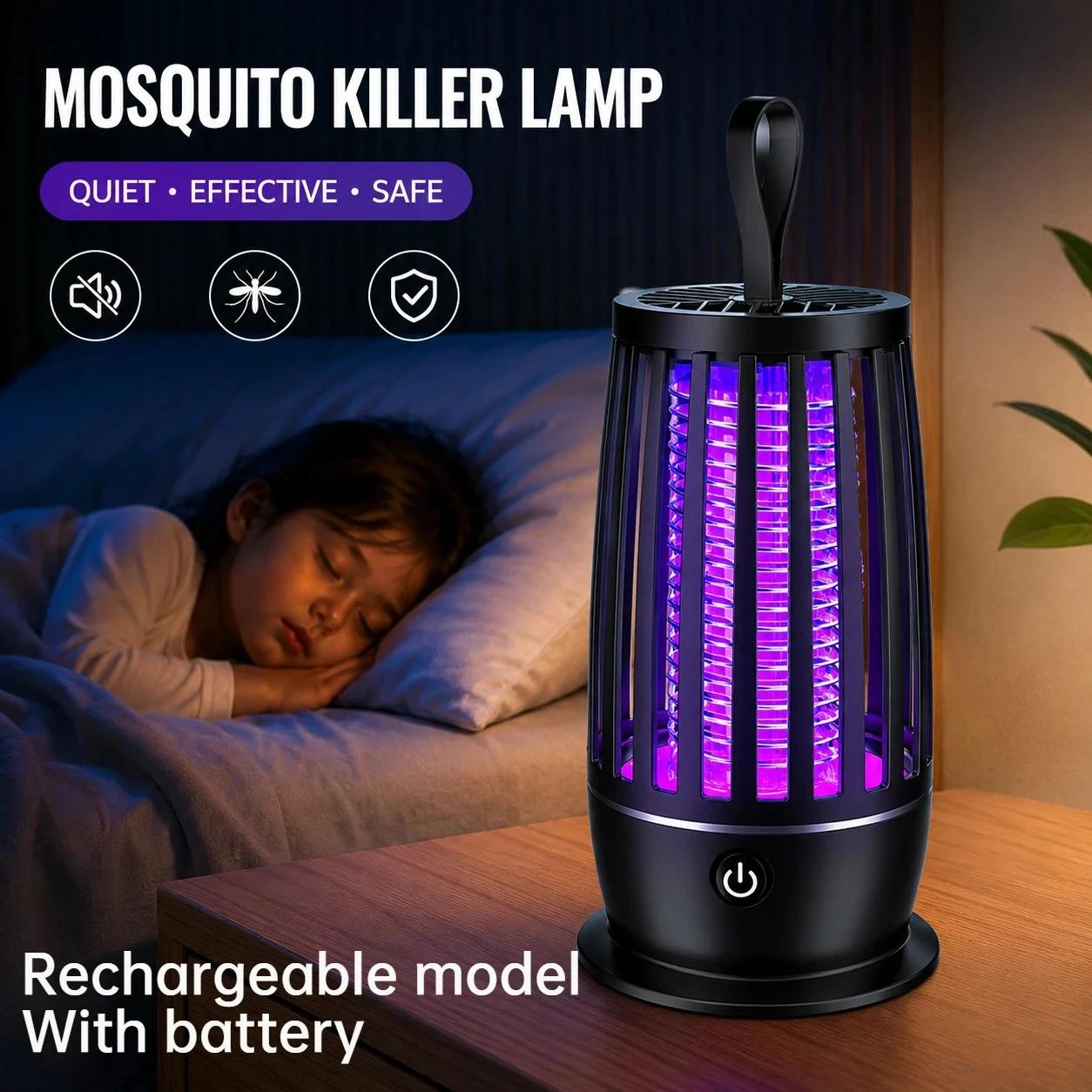 2 in 1 Mosquito Killer Lamp UV Light Insect Trap USB Rechargeable Quiet Night Light Bug Zapper for Home Bedroom Camping Outdoor view 6