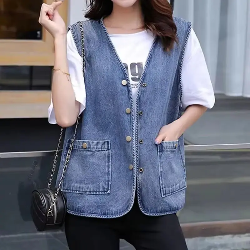

2026 Casual Denim Vest Waistcoats Women Jacket Coat Denim Vest Jacket Spring Autumn Outerwear Sleeveless Short Jeans Female Tops