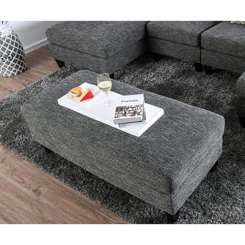 

Contemporary Ottoman in Gray Chenille, Plush Seat Living Room Furniture, 1 Piece