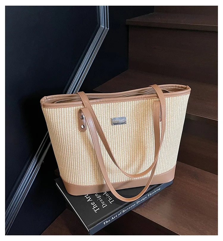

2025 Summer Straw Tote Bag for Women, Woven Shoulder Beach Bag, Large Capacity Boho Handbag, Minimalist Braided Purse