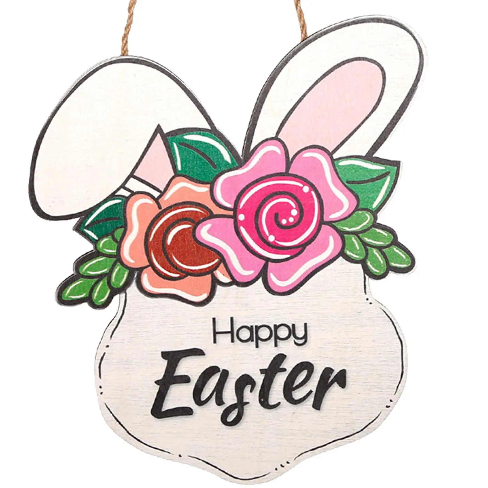 Wooden Easter Hanging Sign Rabbit Pattern Spring Wall Art for Front Door Window Mantel