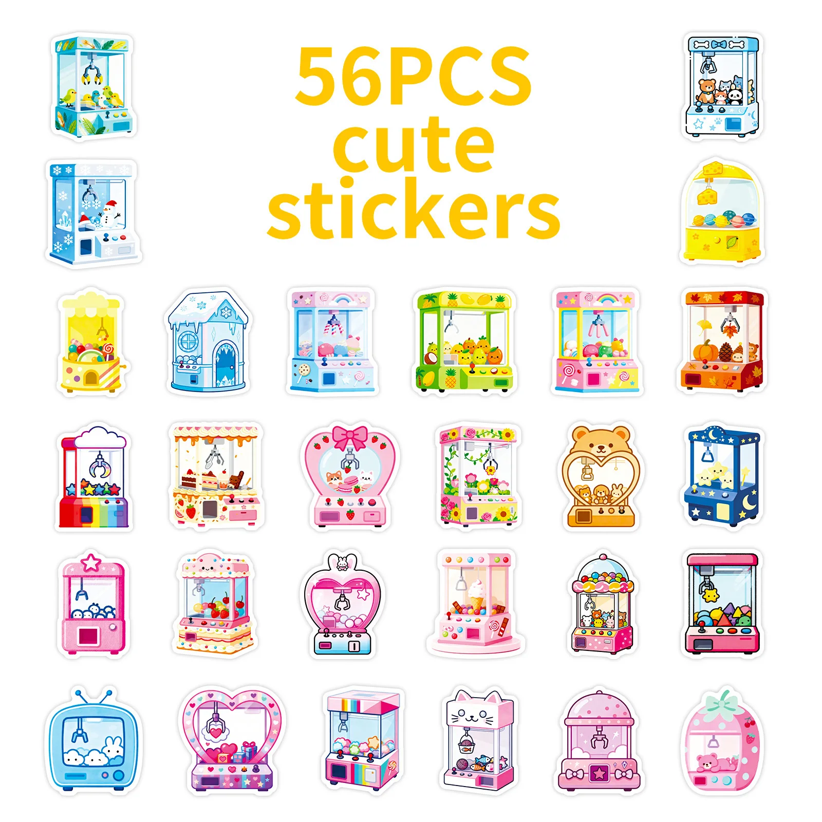 56/112 Pcs Colorful Fun Claw Machine Doll Stickers DIY Game for Fridge Helmet Skateboard Stationery Box Phone Decals