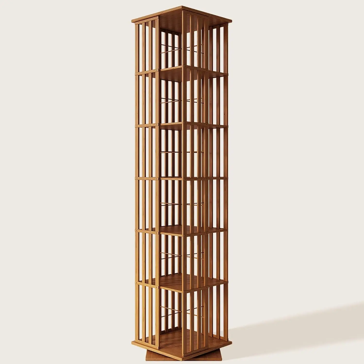 360° Rotating Bamboo CD/DVD Shelf - 6-Tier Space-Saving Media Storage Cabinet for Movies, Organizer with Super Compact Design