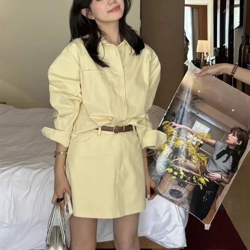 2025 Spring Playful Age-reducing Denim Shirt Jacket Slim Skirt Set