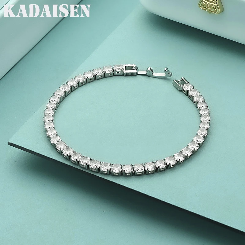 

Hot Sale S925 Sterling Silver Bracelet Zirconia Tennis Women Fashion Simple Engagement Wedding Charm Jewelry 4mm Width