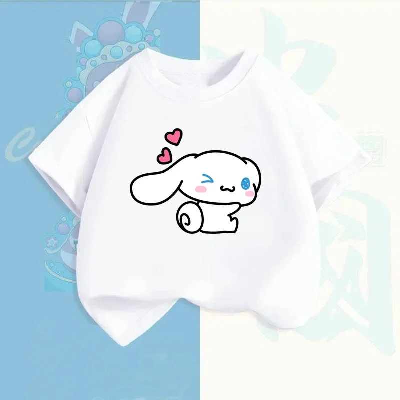 Cinnamoroll Children's Short-sleeved T-shirt Animation Sanrios Summer Boys and Girls Cotton Casual Clothing Cartoon Tops Tshirts