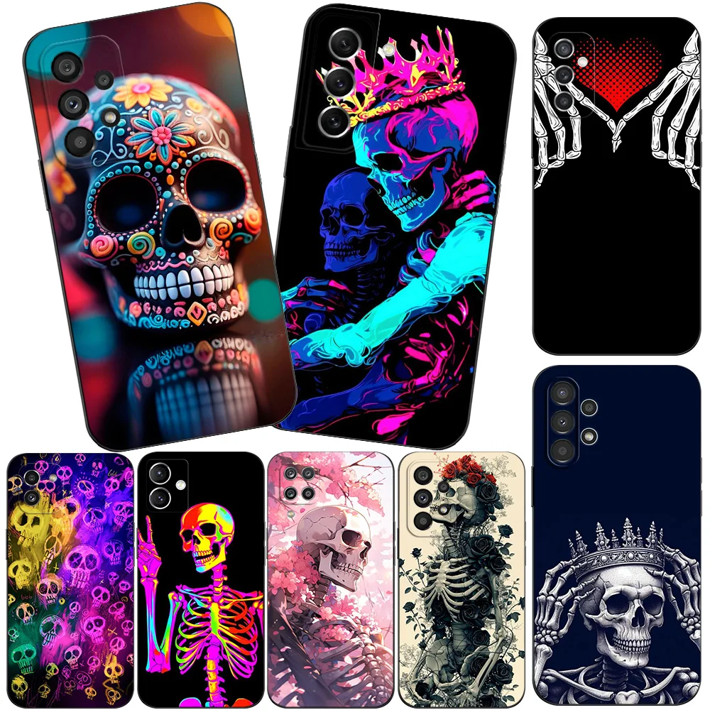 Black tpu Case For Samsung galaxy A54 A34 A14 5G A04 NOTE 20 10 9 PLUS ultra+ cover Legend Skull Art