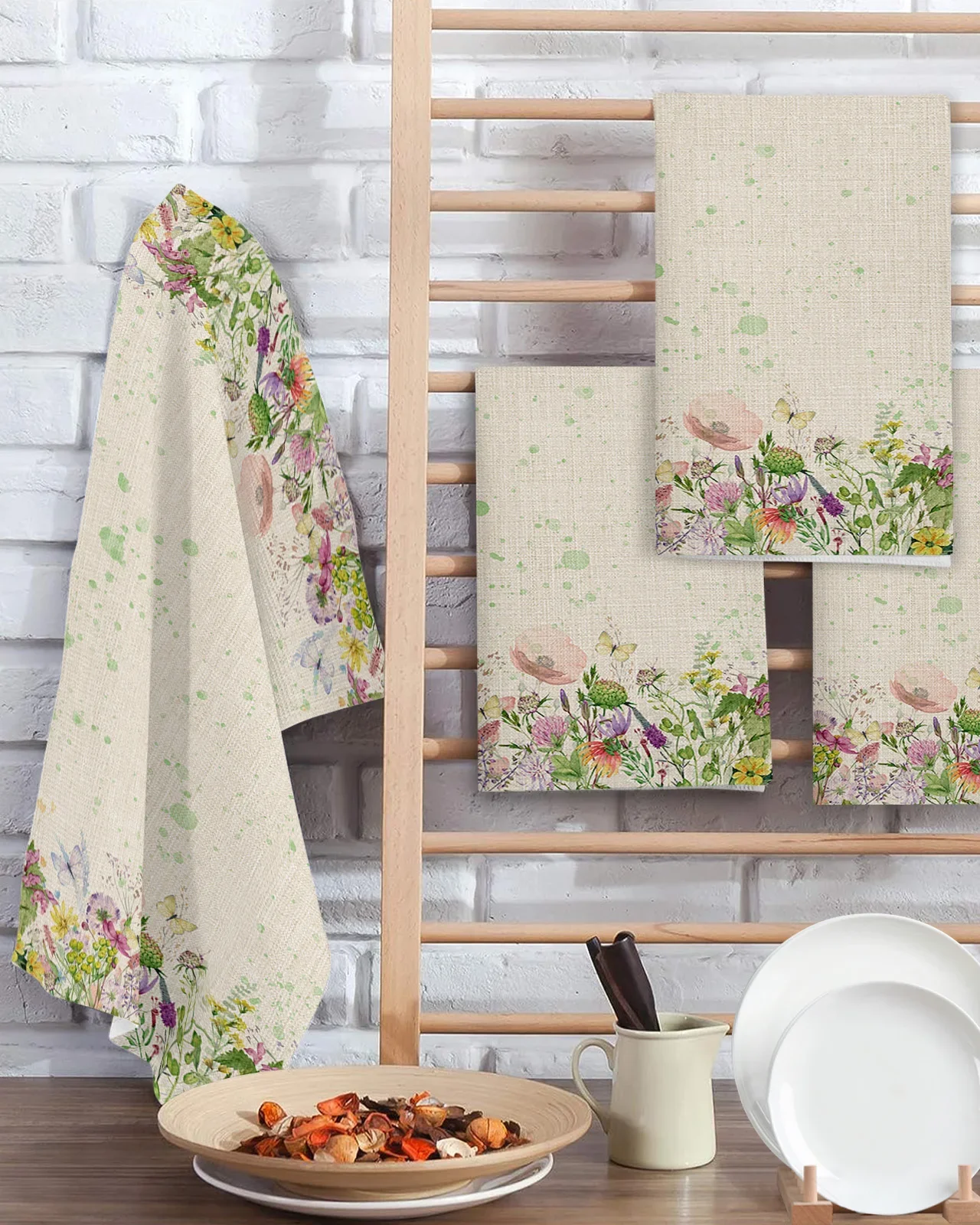 Flower Lavender Plants Butterflies Dandelions Tea Towels Absorption Walf Checks Kitchen Cleaning Towel Cloth Napkins Dish Rags