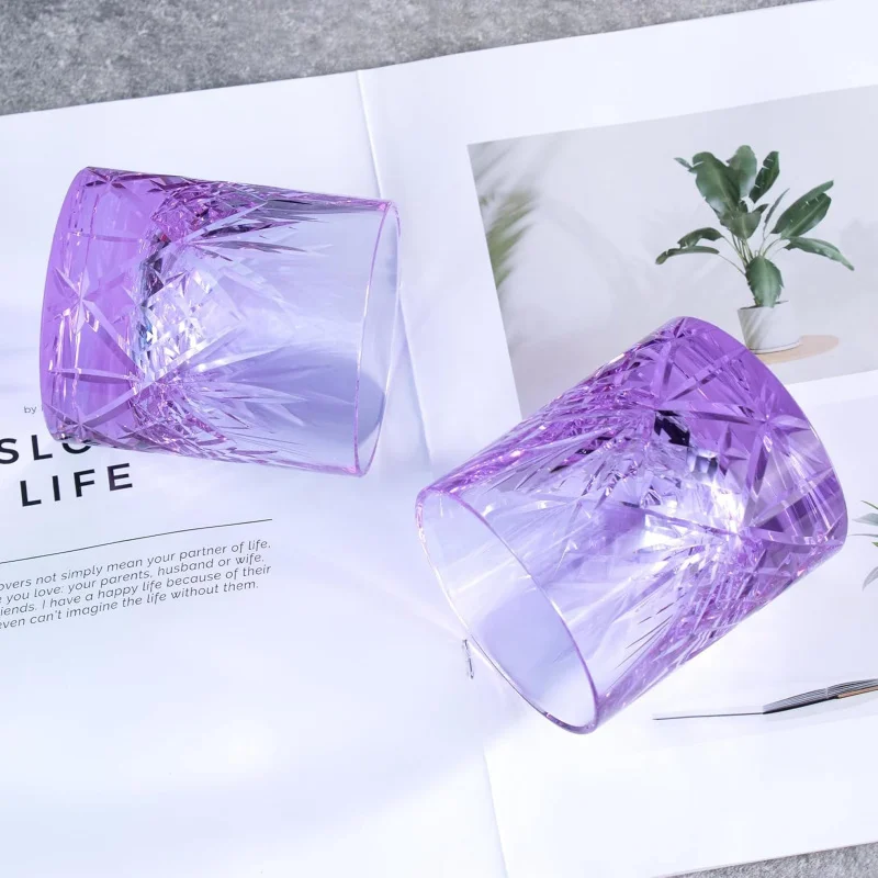 Numerous Flowers Purple K9 Crystal Whiskey Glasses Japanese Style Hand Carving Lowball Wine Glass Tumbler Cup Dropshipping