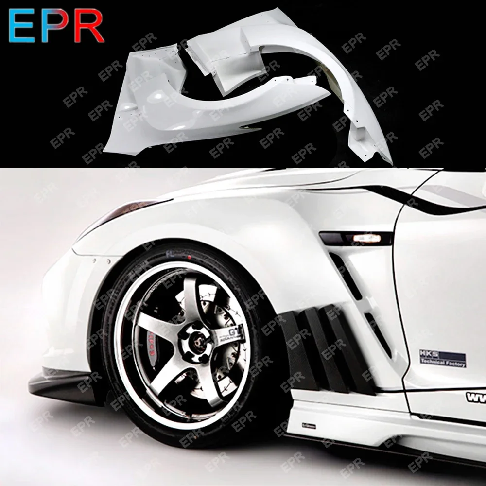 For Nissan GTR R35 2013 Ver Varis FRP Glass Fiber Front Fender with Carbon Louver Fin (6 fins,side maker use F51 Fuga) For GTR