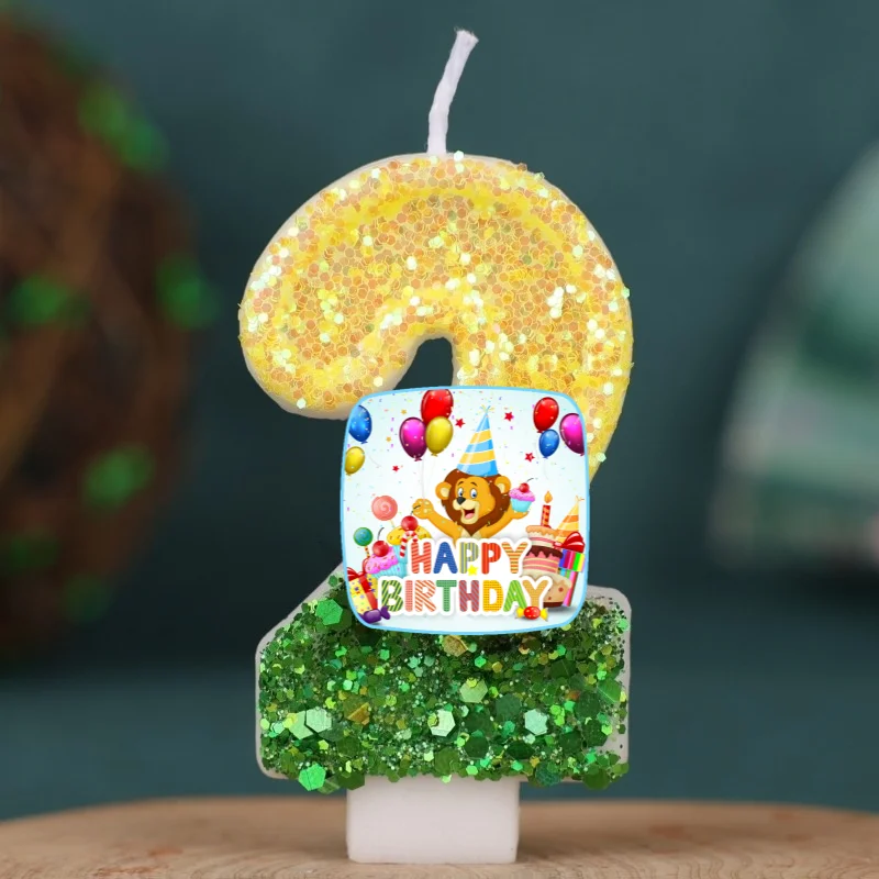 Lion Animal Happy Birthday Cake Topper Decorated Digital Candle Children's Delicate 0-9 Number Candle Party Decor Gift Boy Girl