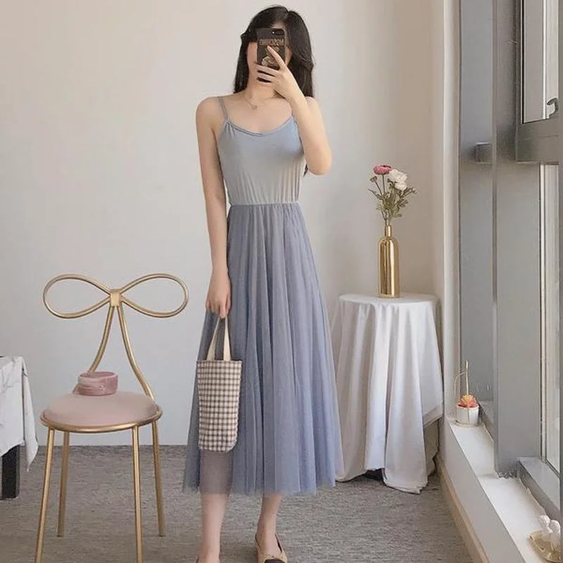 

Summer Dress for Women 2022 New Skirt Fashion Sexy Waist Thin Long Dress Mesh Bottoming Suspender Dress Beach Dresses for Women