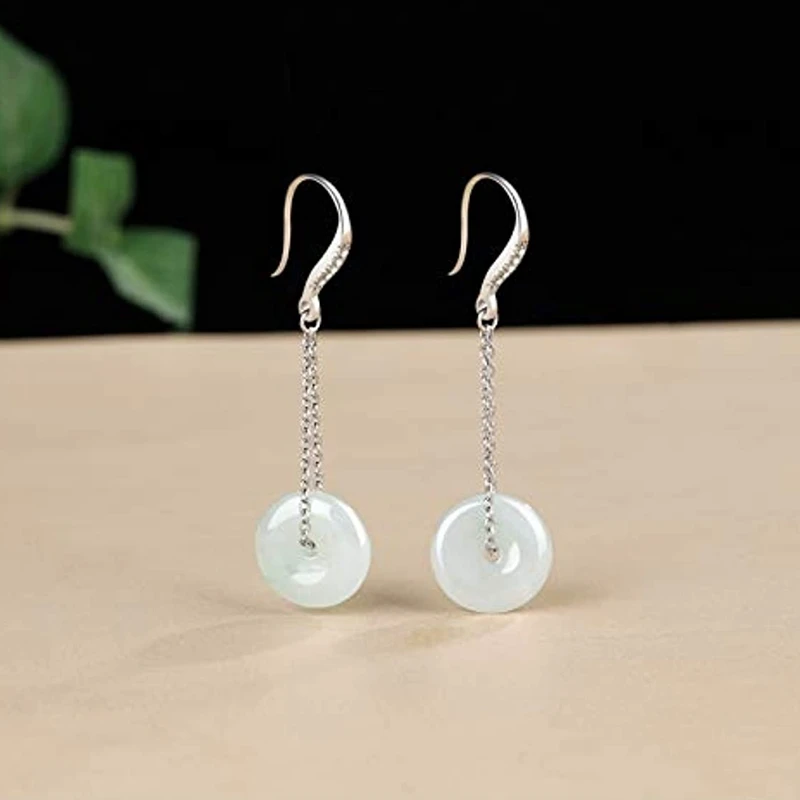 SEMNI Jade Earrings Protect Safety Charm Clasp Fashion And Elegant Jewelry Dangle Earrings For Women Girls 925 Sterling Silver