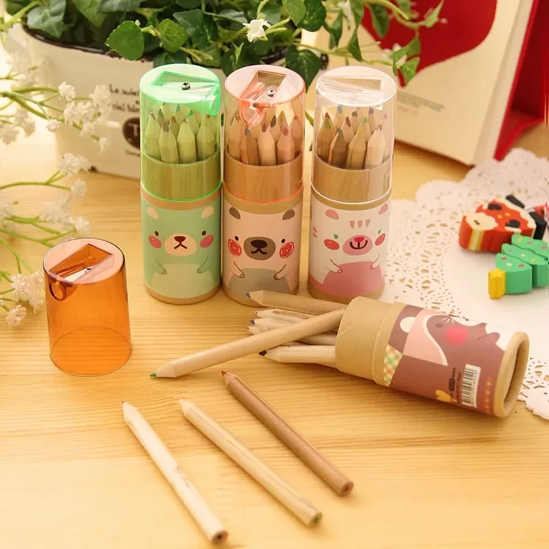 New 12pcs/set Cute Mini Colored Pencil with Sharpener Kawaii Stationery Paint Draw Pencil for Kids Children Colored Pencil