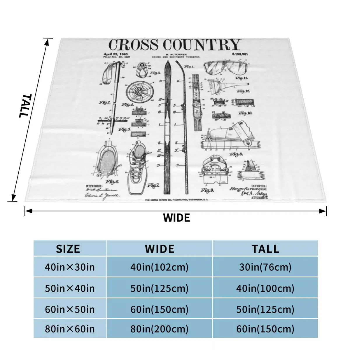 Cross Country Nordic Skiing Ski Vintage Patent Skier Print Throw Blanket wednesday Decorative Sofas Loose Blankets