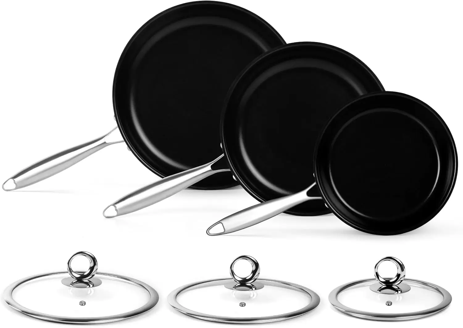 

Stainless Steel Frying Pan Set with Lid, 6-Piece Titanium Ceramic Non-Stick Frying Pan Set with Heat-Resistant Handles,