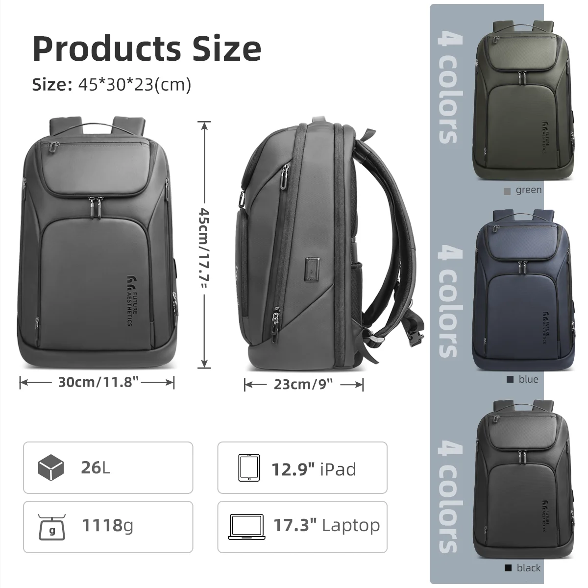 HcanKcan-Mochila De Negocios impermeable para hombre, bolsa de viaje de gran capacidad con carga USB, multifuncional, para ordenador portátil de