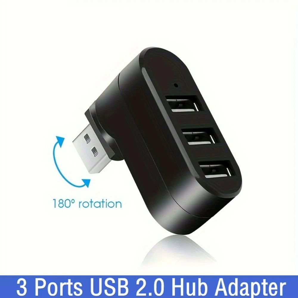 3 Ports USB Hub 2.0 Adapter 180° Rotatable USB 2.0 U Disk Card Reader Splitter High Speed Data Transfer For Computer Accessories