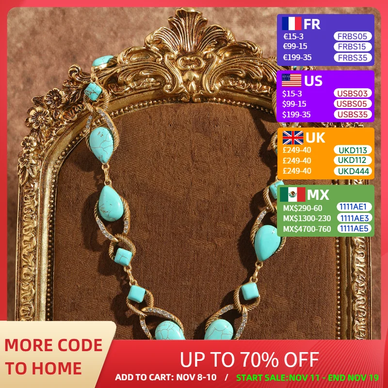 

Vintage Turquoise Jewelry Natural Stone Necklace Antique Gold Color Chain Chokers Gothic For Women Summer Party Accessories 2025