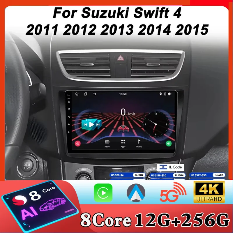 

Car Radio Player For Suzuki Swift 4 2011 2012 2013 2014 2015 8 Core Android Auto GPS Navigation Stereo Head Unit DSP Bluetooth