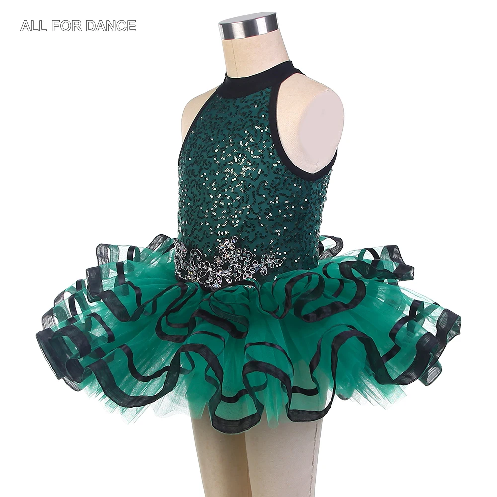 24009 Kinder Ballett Tutu Dunkelgrün Pailletten Spandex Ballett Tanz Tutu Mädchen Bühne Leistung Ballett Kostüme