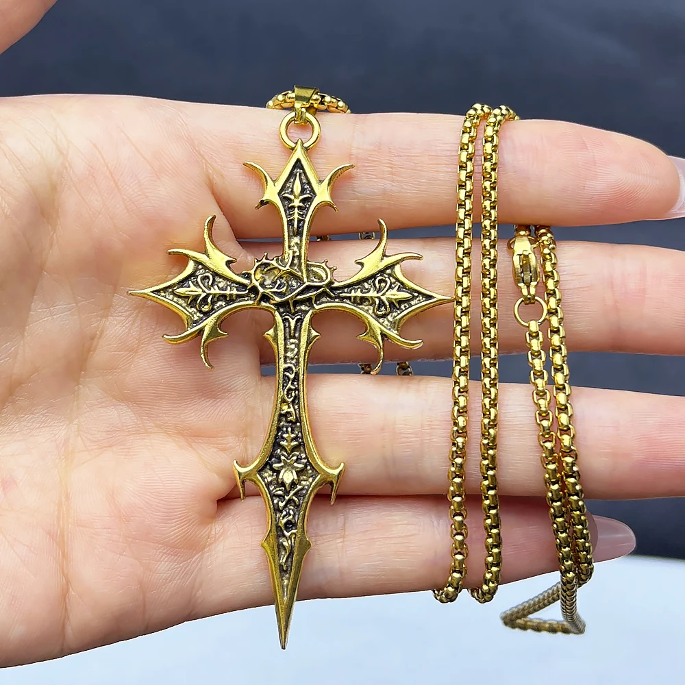 1 Stück Gothic doppelseitige Kreuz Anhänger Halskette Nische Persönlichkeit Design Hip Hop Retro Punk Zubehör