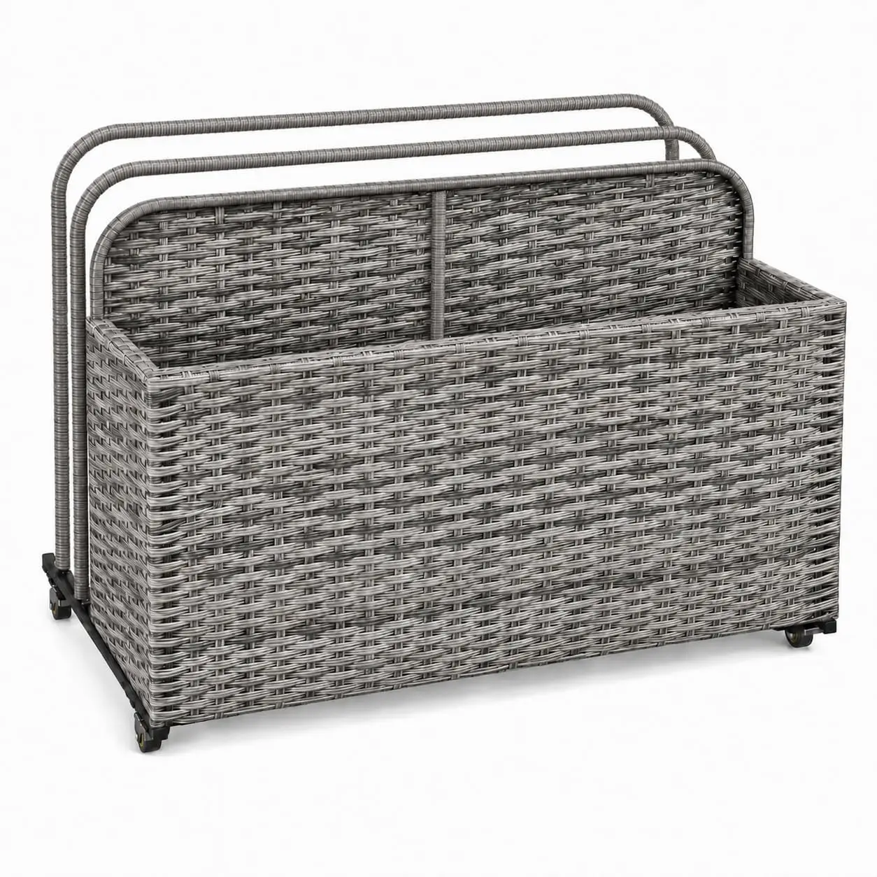 Rolling Poolside Float Storage, Pool Storage Bin, Outdoor Storage Organizer PE Rattan Pool Towel Rack for Floaties, Pool Accesso
