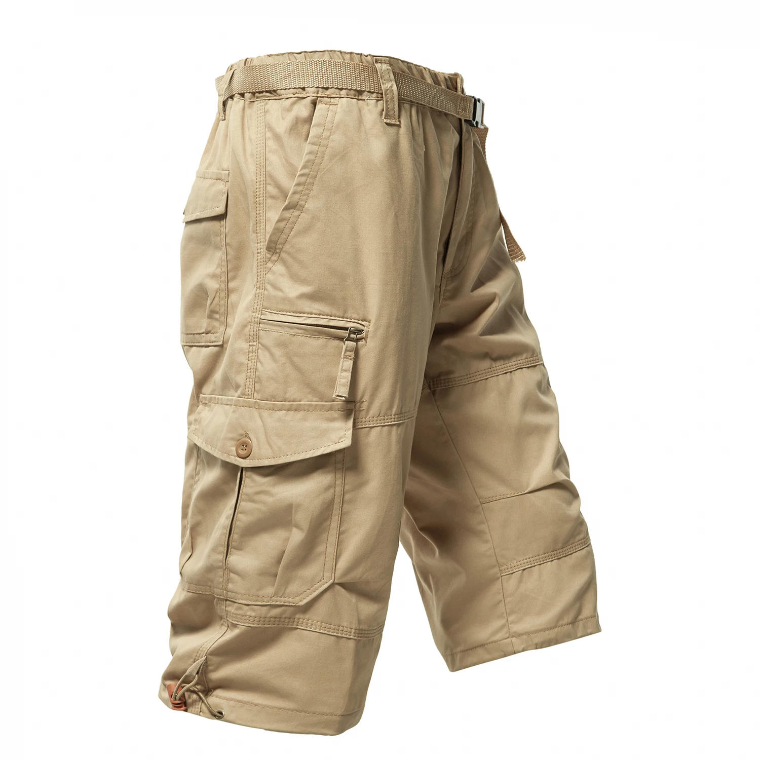 

Мужские шорты-карго свободного кроя, мужские шорты для бега с эластичным поясом, хлопковые шорты для походов, 7 карманов, шорты 3/4 длины