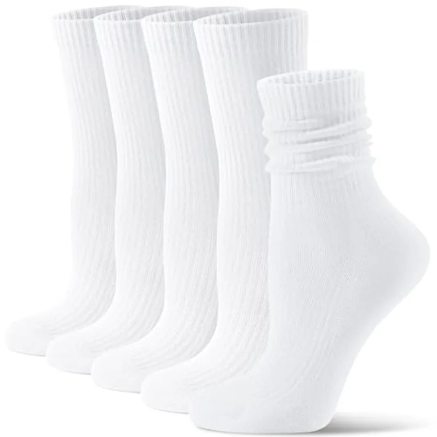 

CS CELERSPORT Crew Socks for Women, 5 Pack Retro Cotton Casual Cushioned Slouchy Socks