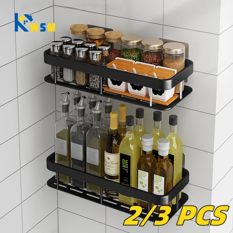 Kitchen Shelf Space Aluminum Drill-Free Storage Shelf Spices Cleaning Tools Storage Placement Kitchen Accessories