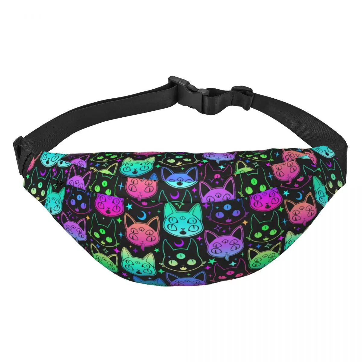 Saco de cintura crossbody personalizado para homens e mulheres, Fanny Pack, Phone Money Pouch, Bruxa, Magia, Bruxaria, Gato, Colorido, Dia das Bruxas