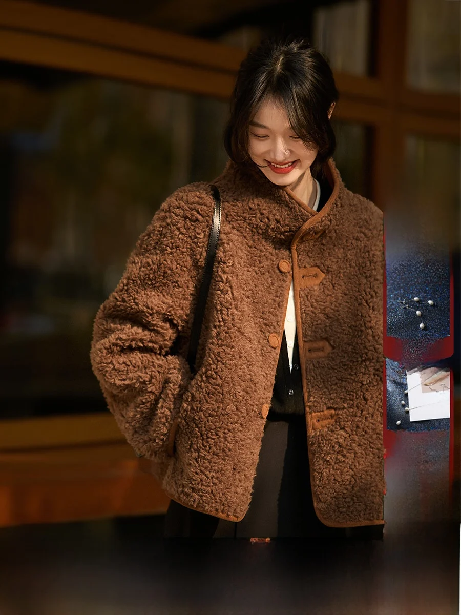 

Xhange Double-Sided Wool Particle ort Coat Warm Comfortable Faionable Women's Autumn Winter Outerwear Straight Cut Sle