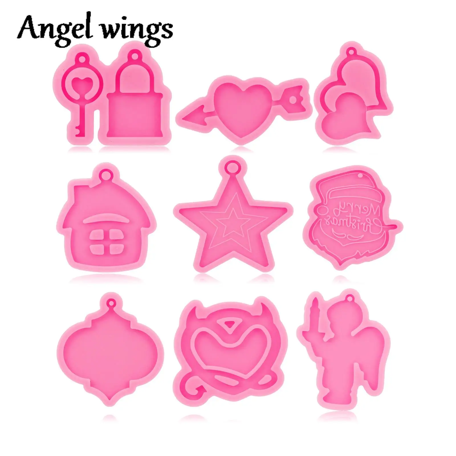 DY1099 Lock with Key Silicone Mold, Santa Claus Christmas House Resin Keychains Molds Crafts Epoxy,  Angel Boy Chocolate Moulds