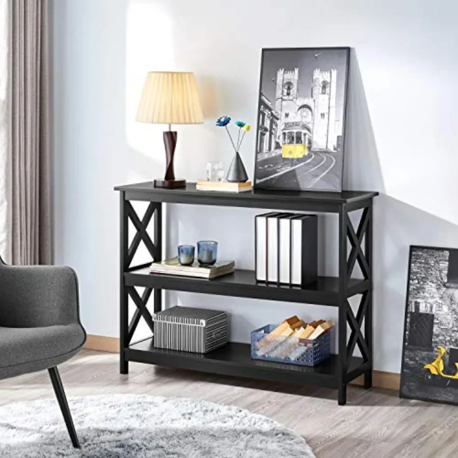 Tall TV Stand with 2 Shelves for Bedroom Living Room, engineered wood, matte black, adjustable shelving and cable management
