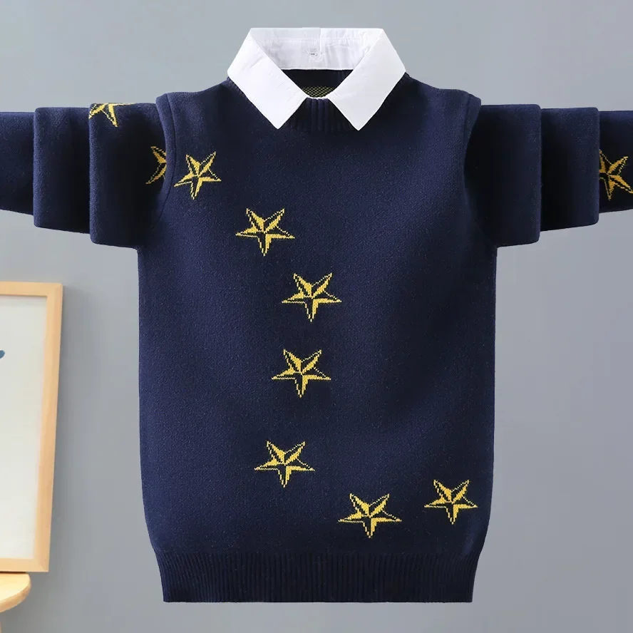

Fashion Kids Shirt Collar Sweaters for Teen Boy Outerwear Coat Boys Sweater 2025 Autumn Winter Knitted Cotton Children Clothes