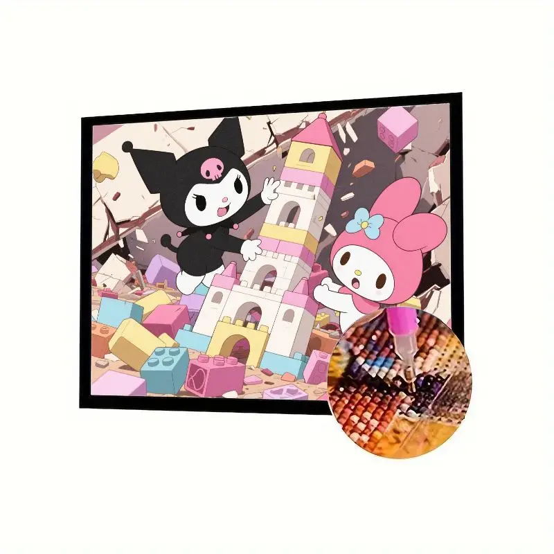 

1 шт. Kuromi & My Melody Sanrio Diamond Painting Kit-5D DIY Full Drill Kawaii Cartoon Castle Building Blocks Creative Diamond Ar