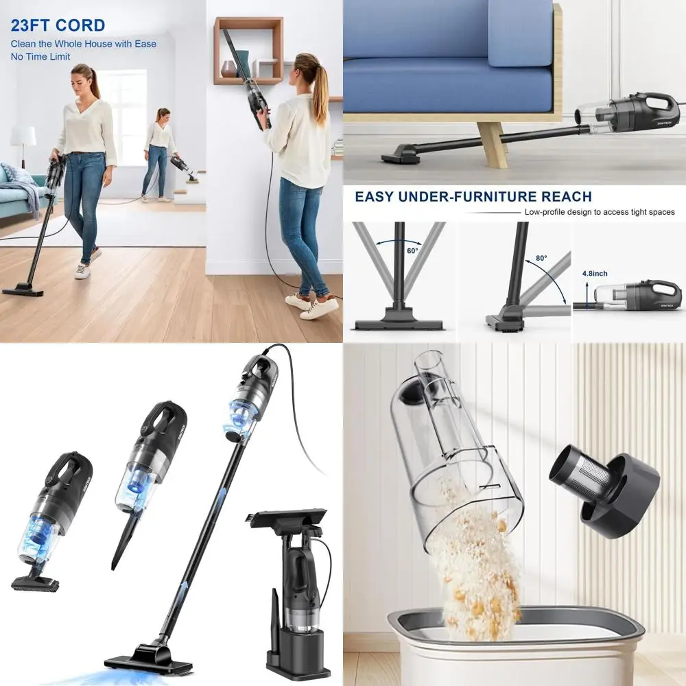 

Long Cord Hard Floor Vacuum Cleaner, 23ft Power Suction for Wood Floors